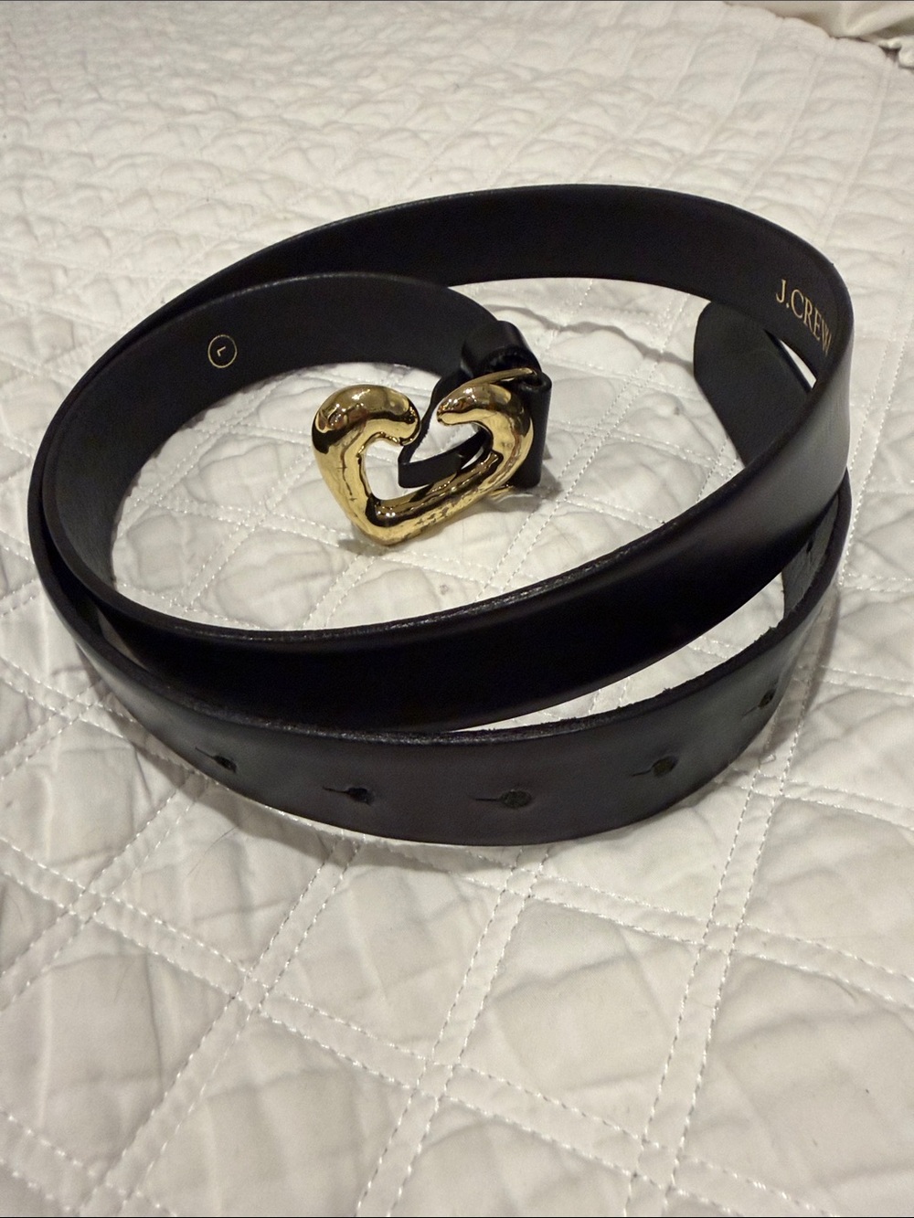J. Crew Black Leather Belt with Gold Heart Buckle